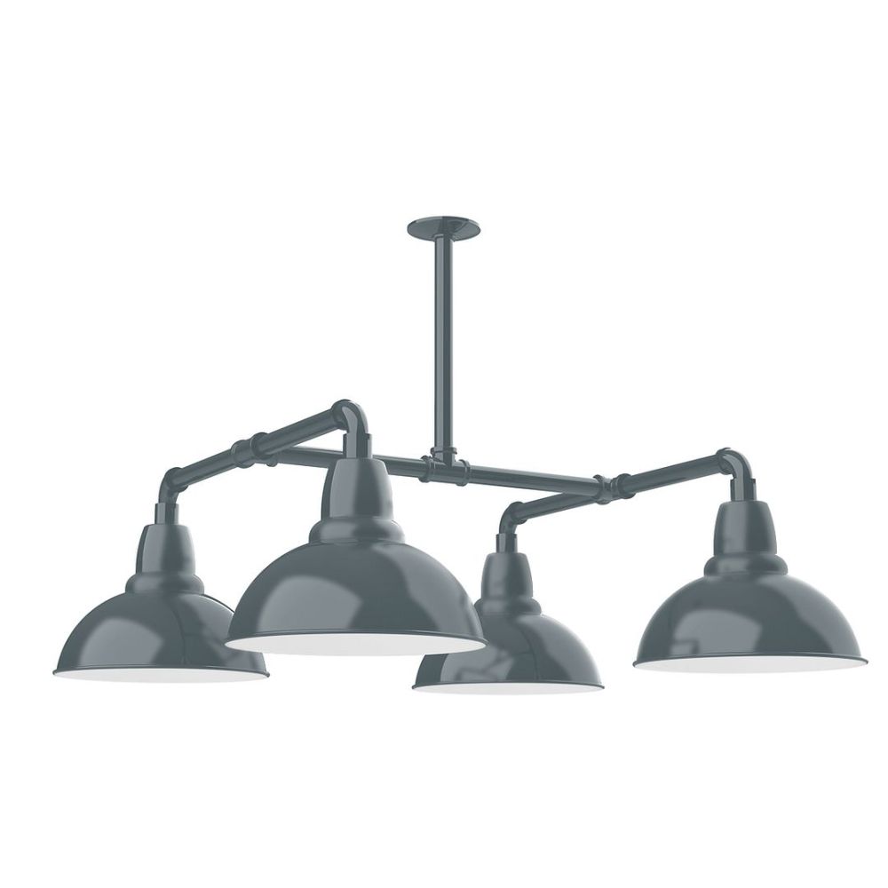 Montclair Lightworks MSP106-40-T24-G06 12" Cafe shade, 4-light stem hung pendant with Frosted Glass and cast guard, Slate Gray